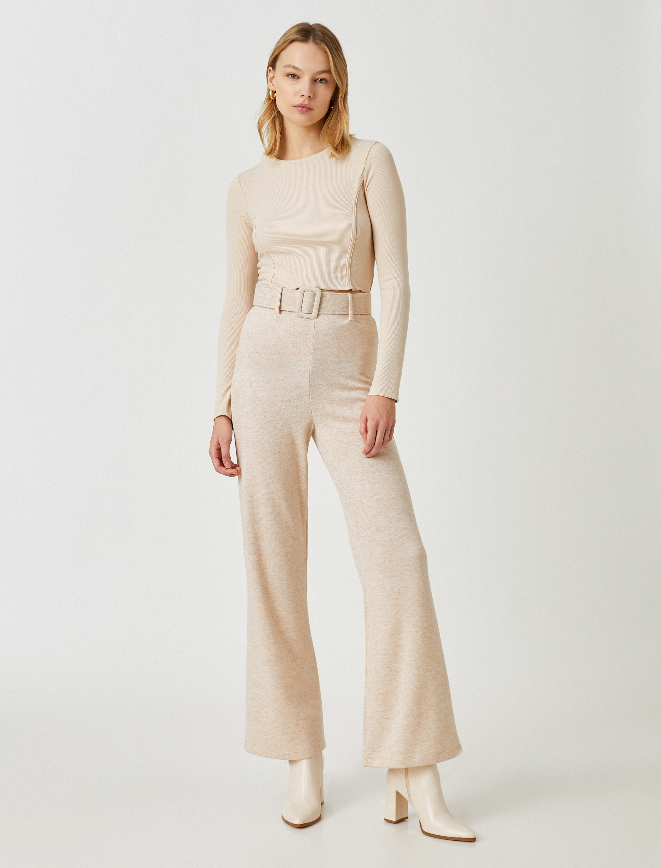   Yüksek Bel Kemerli Geniş Paça Pantolon