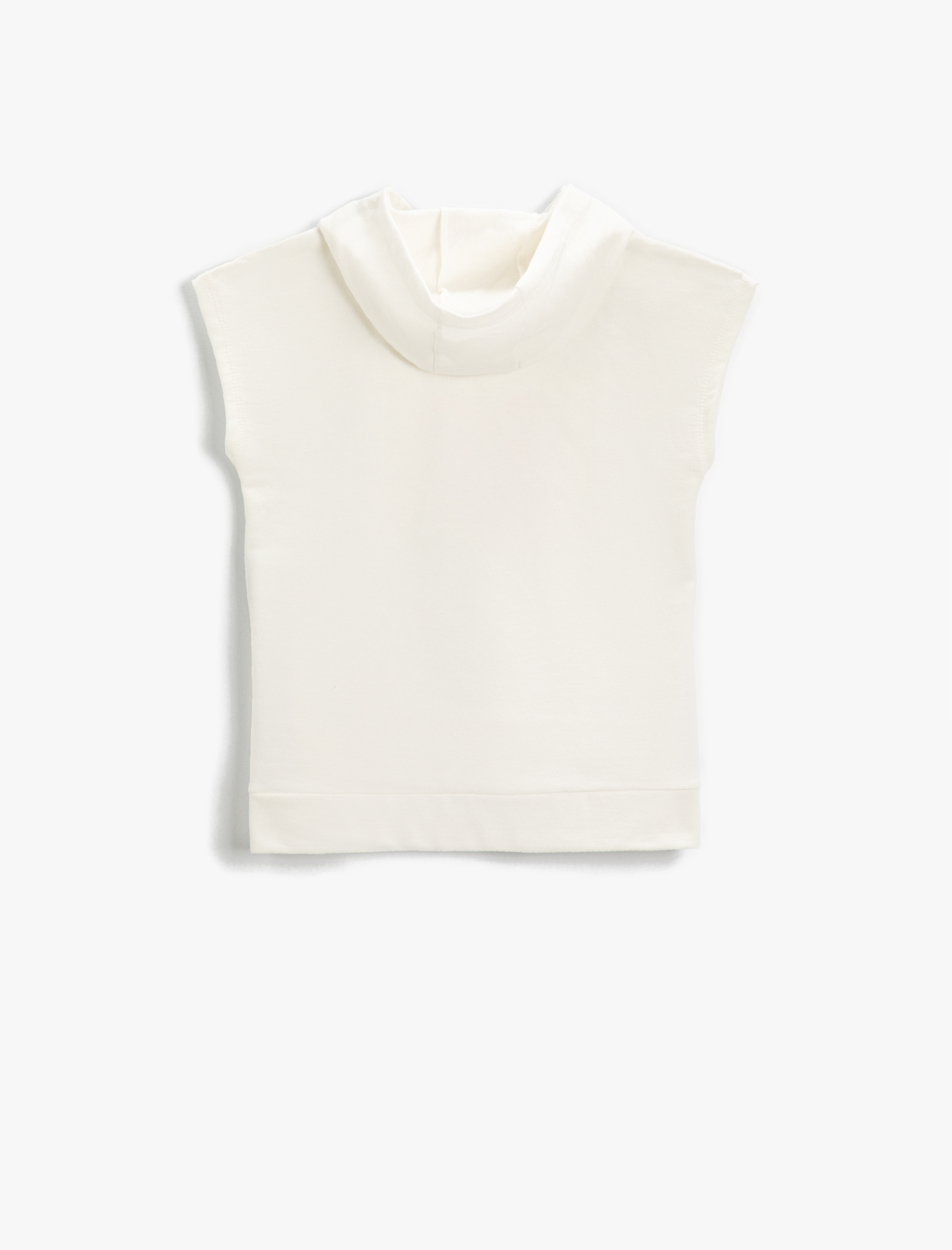  Kız Çocuk Kalp Baskılı Kapüşonlu Kolsuz Sweatshirt Kesik Detaylı