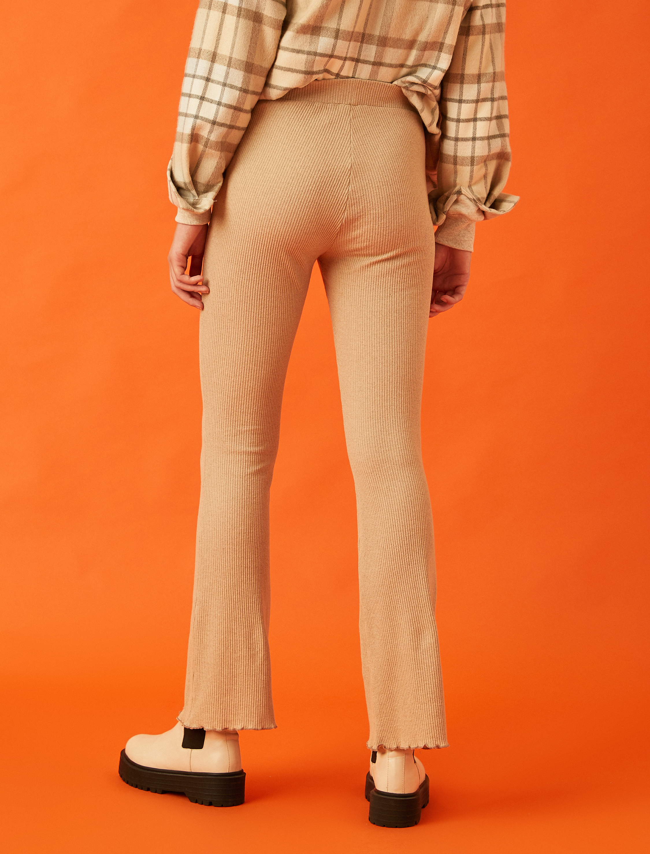   İspanyol Paça Pantolon Yüksek Bel Fitilli