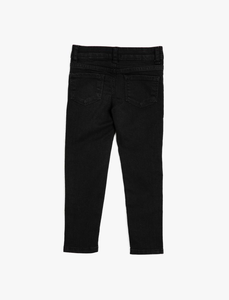  Kız Çocuk Yırtık Kot Pantolon Dar Paça Pamuklu - Regular Jean