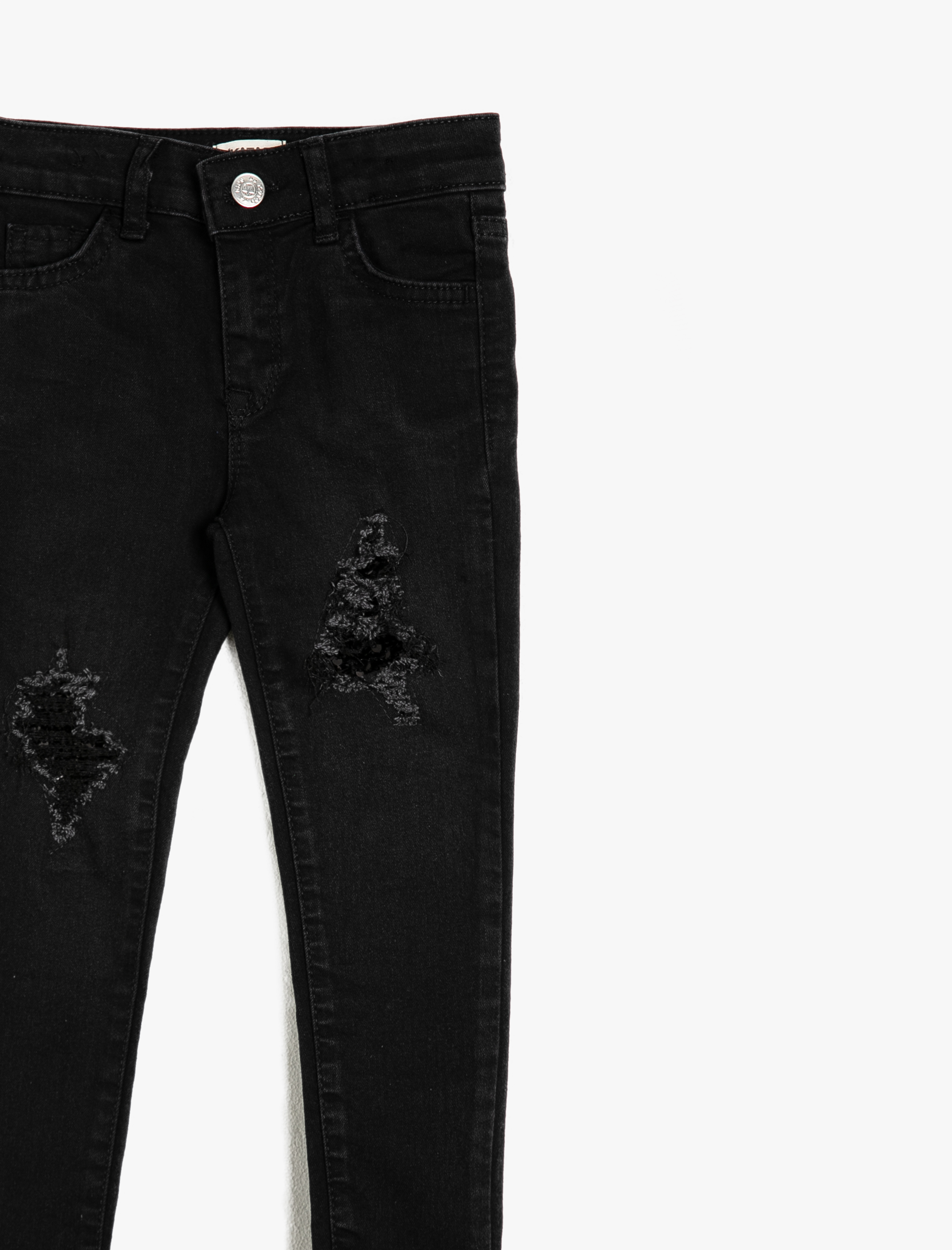  Kız Çocuk Yırtık Kot Pantolon Dar Paça Pamuklu - Regular Jean