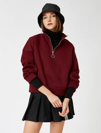 Dik Yaka Fermuarlı Sweatshirt