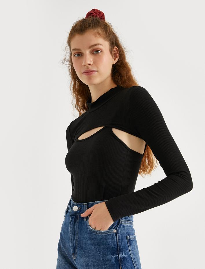  Uzun Kollu Tişört Dik Yaka