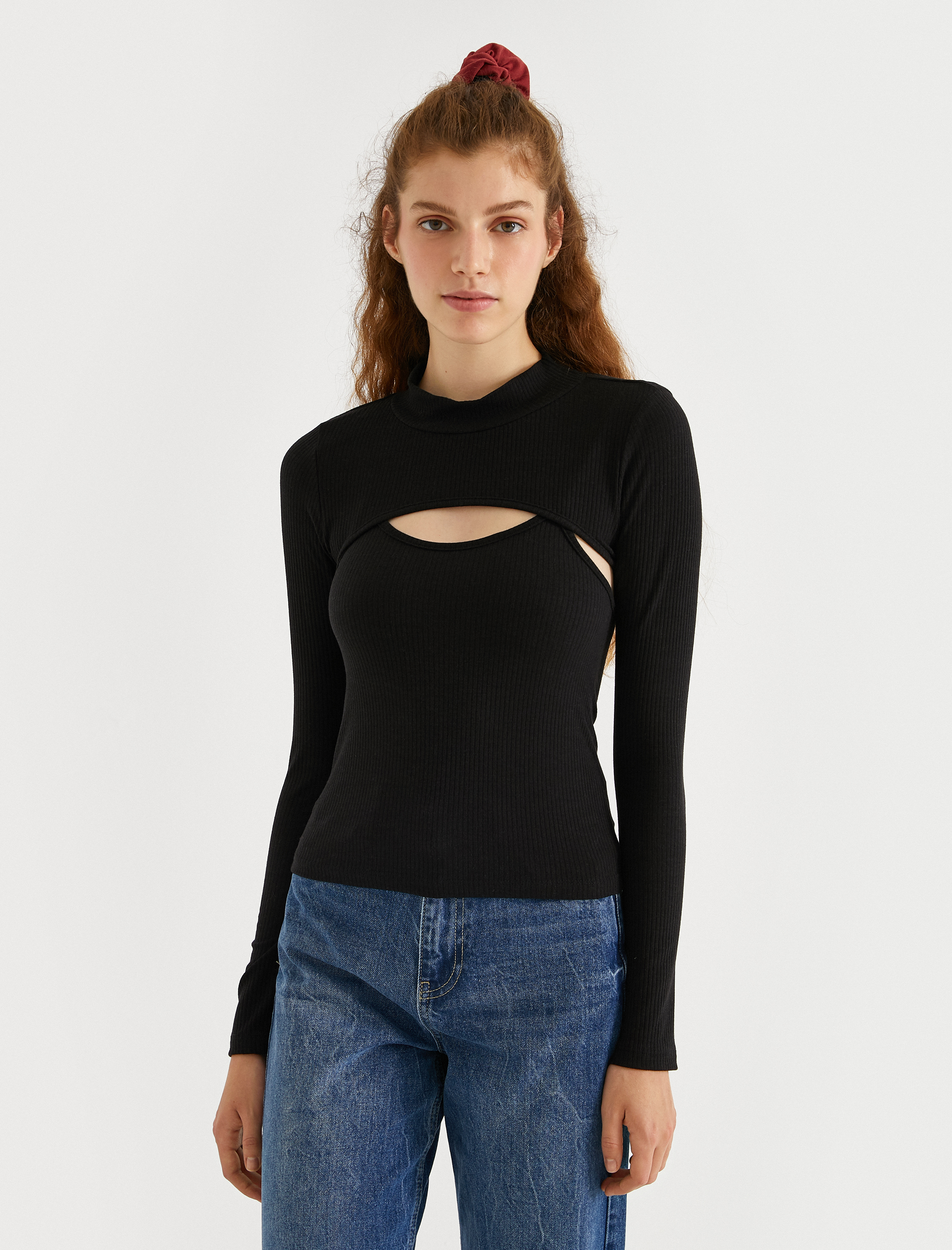   Uzun Kollu Tişört Dik Yaka