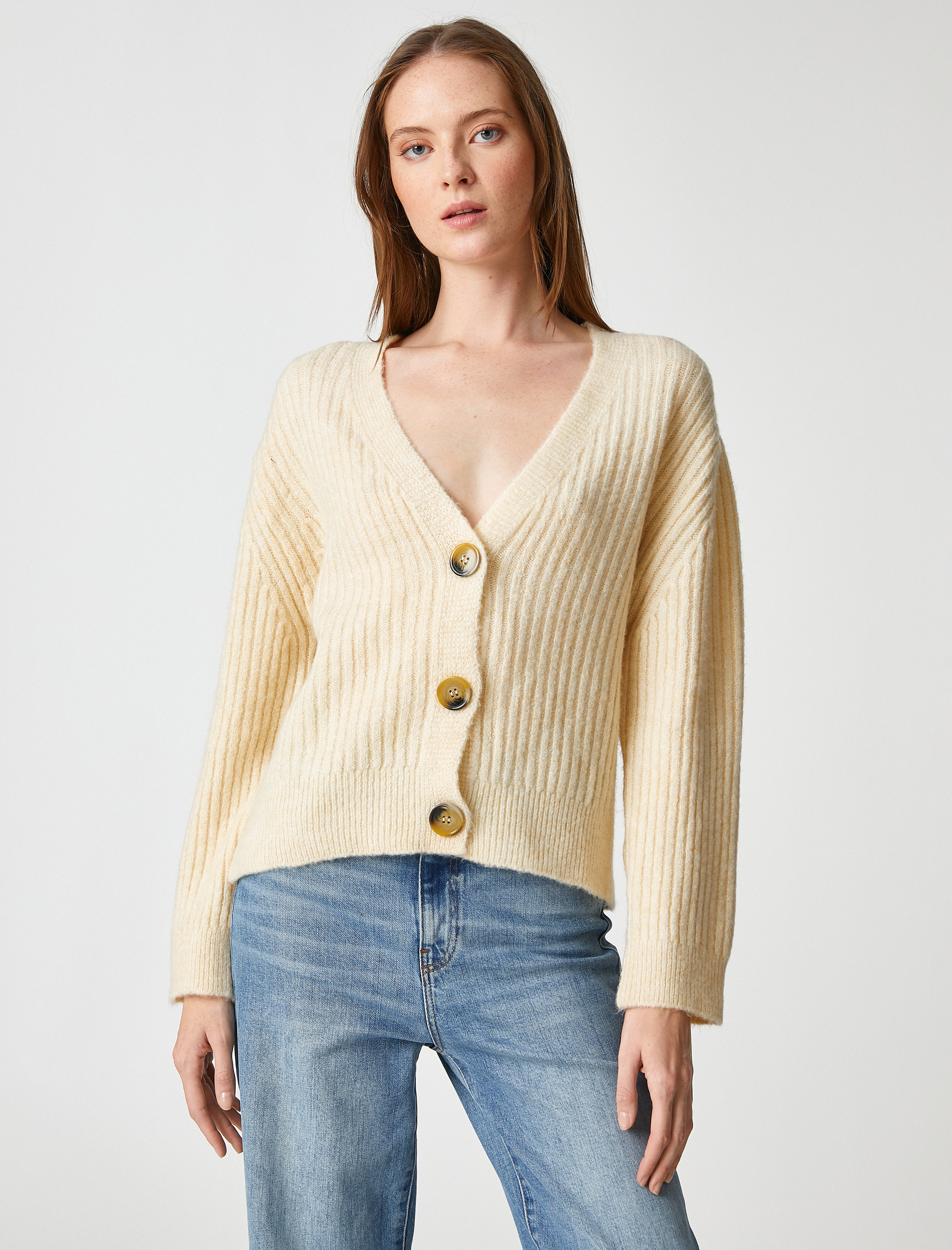   Düğmeli Ribanalı Triko Hırka