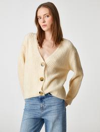 Düğmeli Ribanalı Triko Hırka