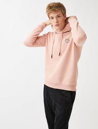 Kaplan Nakışlı Sweatshirt Kapüşonlu