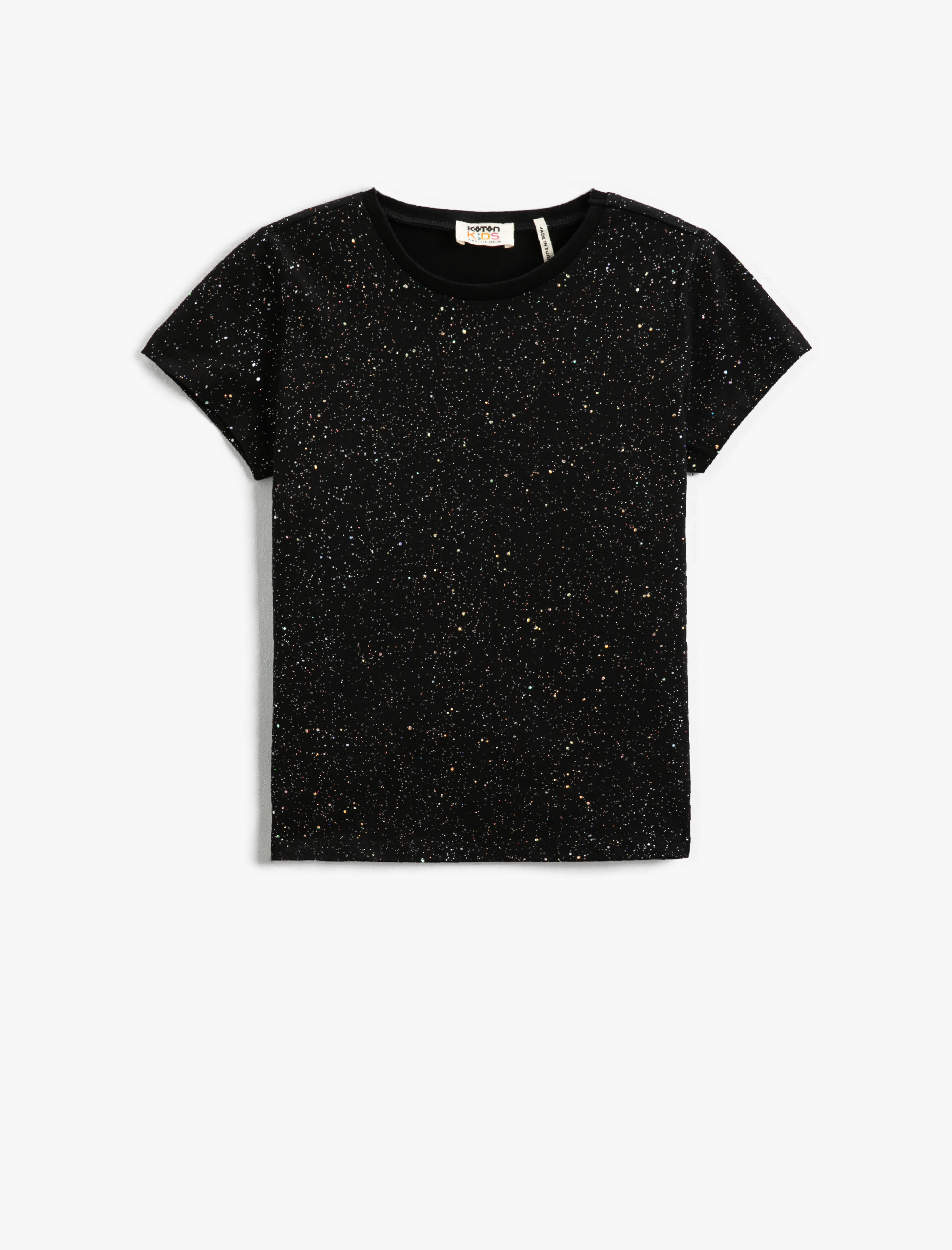  Kız Çocuk Baskılı Kısa Kollu Tişört Pamuklu Bisiklet Yaka