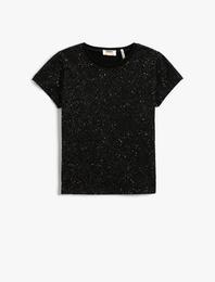 Baskılı Kısa Kollu Tişört Pamuklu Bisiklet Yaka