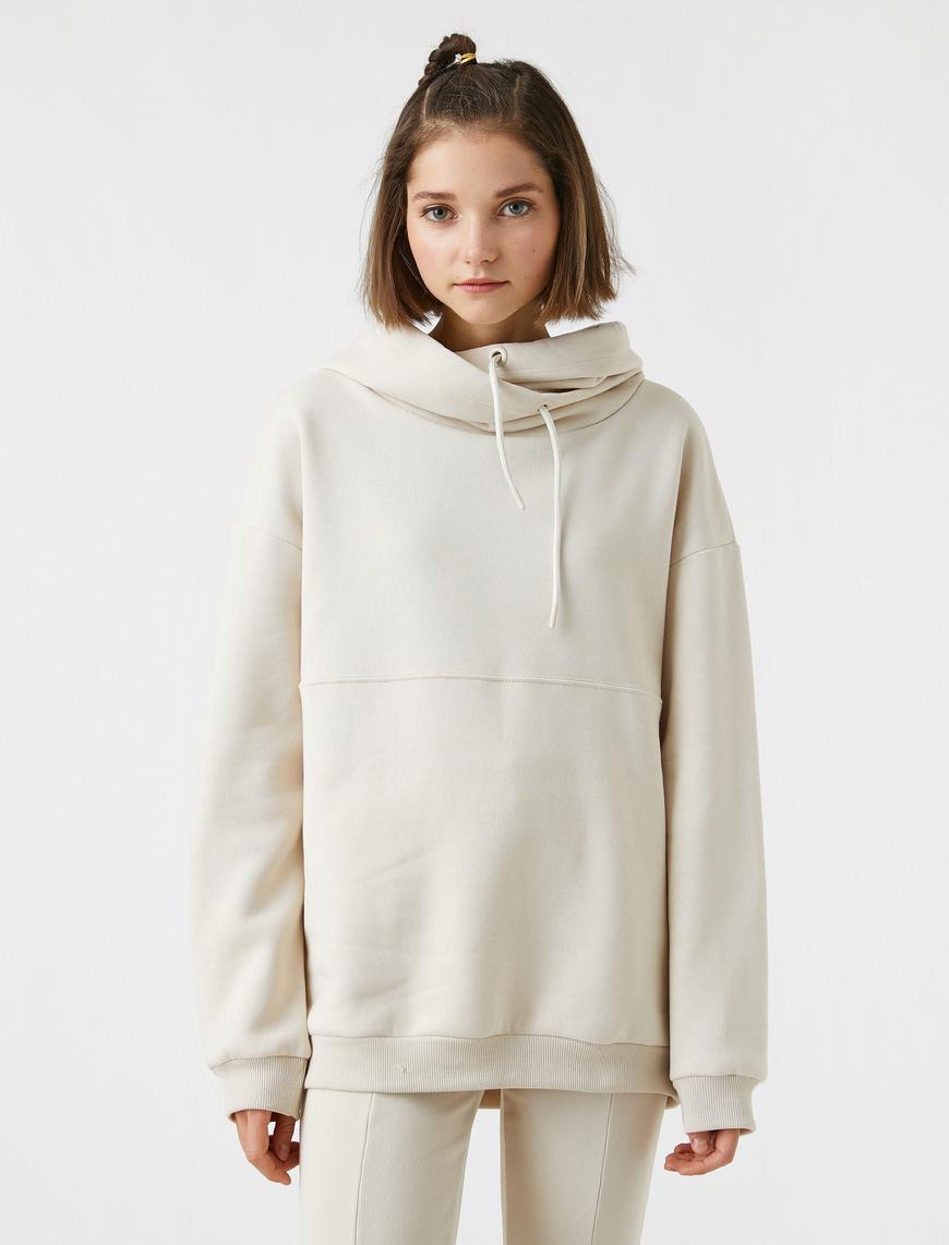   Şal Yaka Kanguru Cepli Sweatshirt