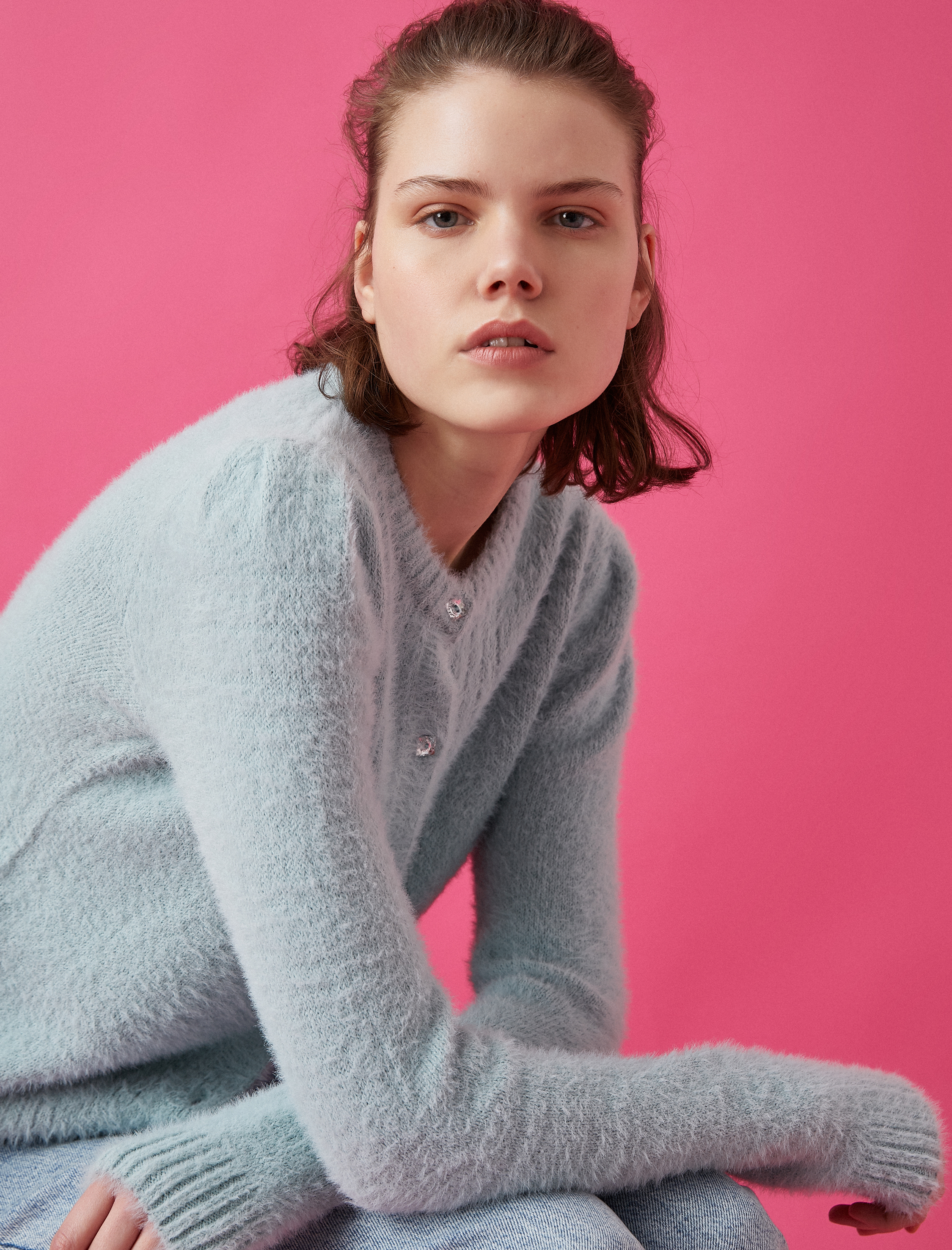   Bisiklet Yaka Düğme Detaylı Triko Hırka