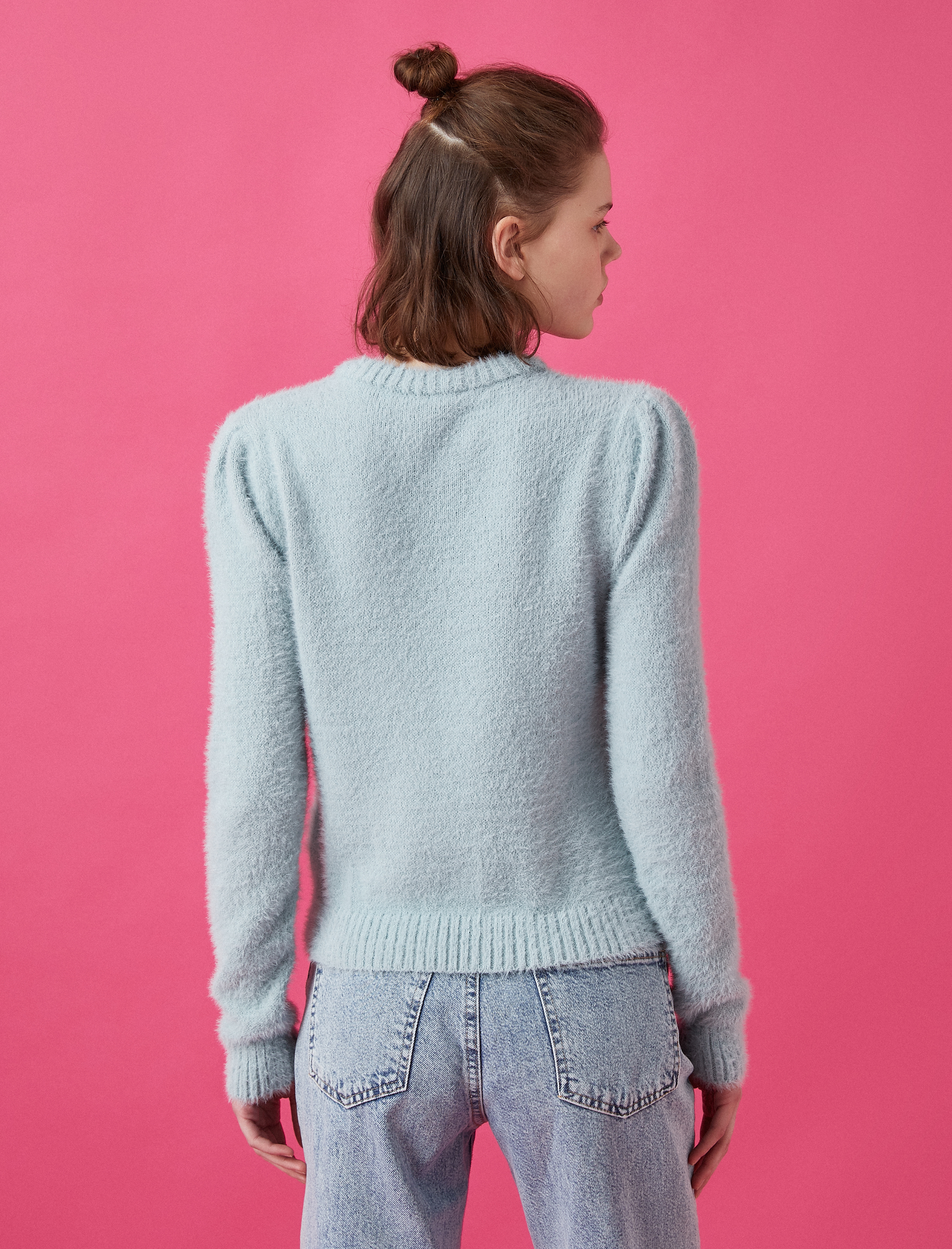   Bisiklet Yaka Düğme Detaylı Triko Hırka