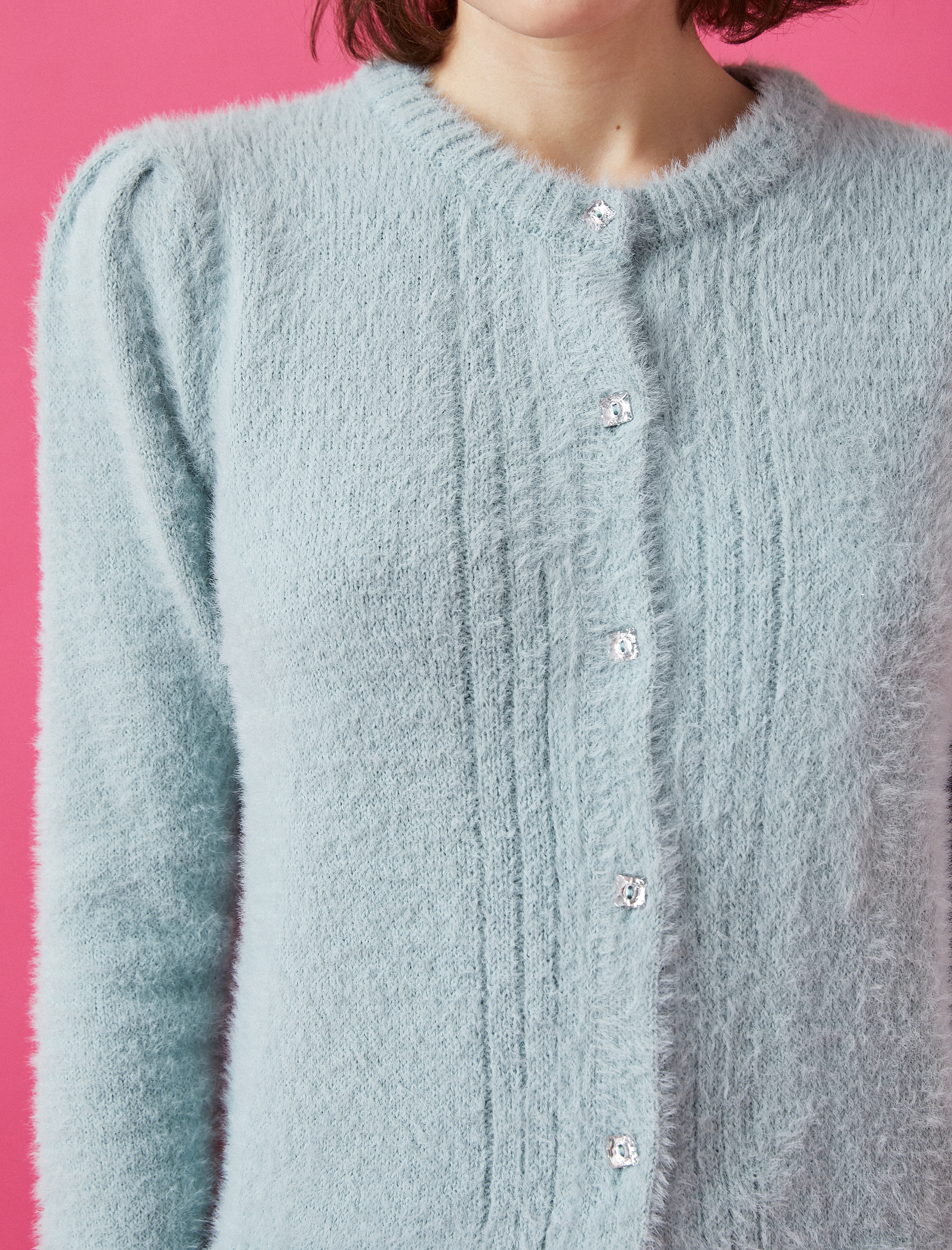   Bisiklet Yaka Düğme Detaylı Triko Hırka