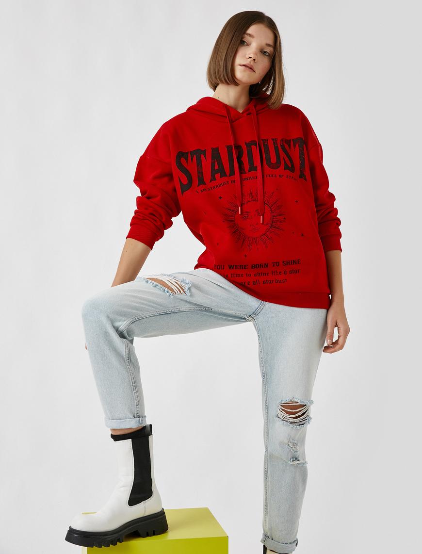   Kapüşonlu Baskılı Sweatshirt