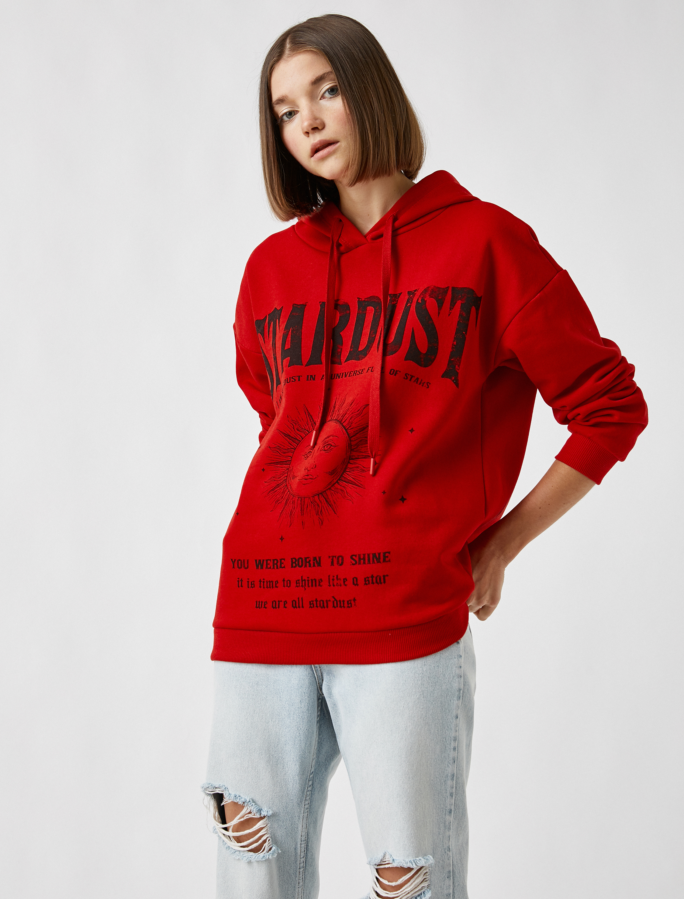   Kapüşonlu Baskılı Sweatshirt