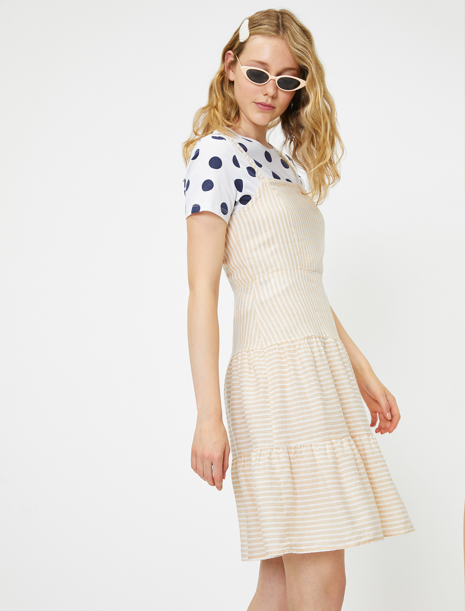   Çizgili Elbise Keten Karışımlı