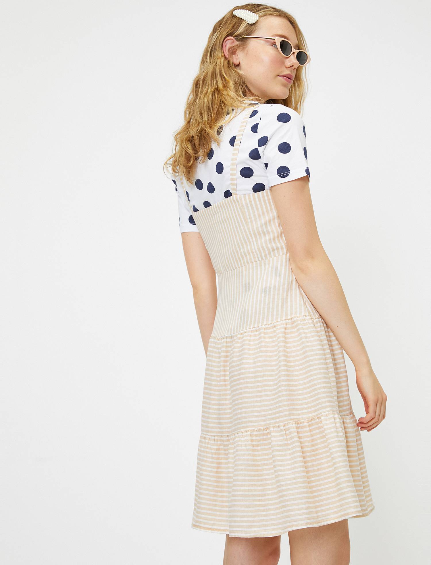   Çizgili Elbise Keten Karışımlı