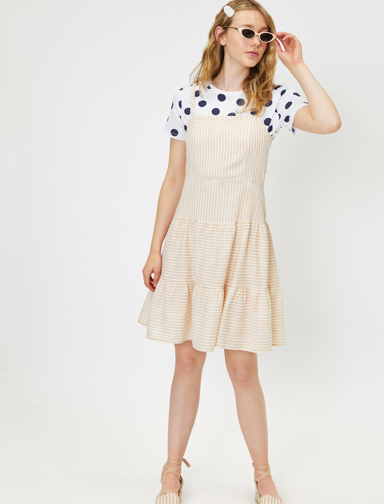   Çizgili Elbise Keten Karışımlı