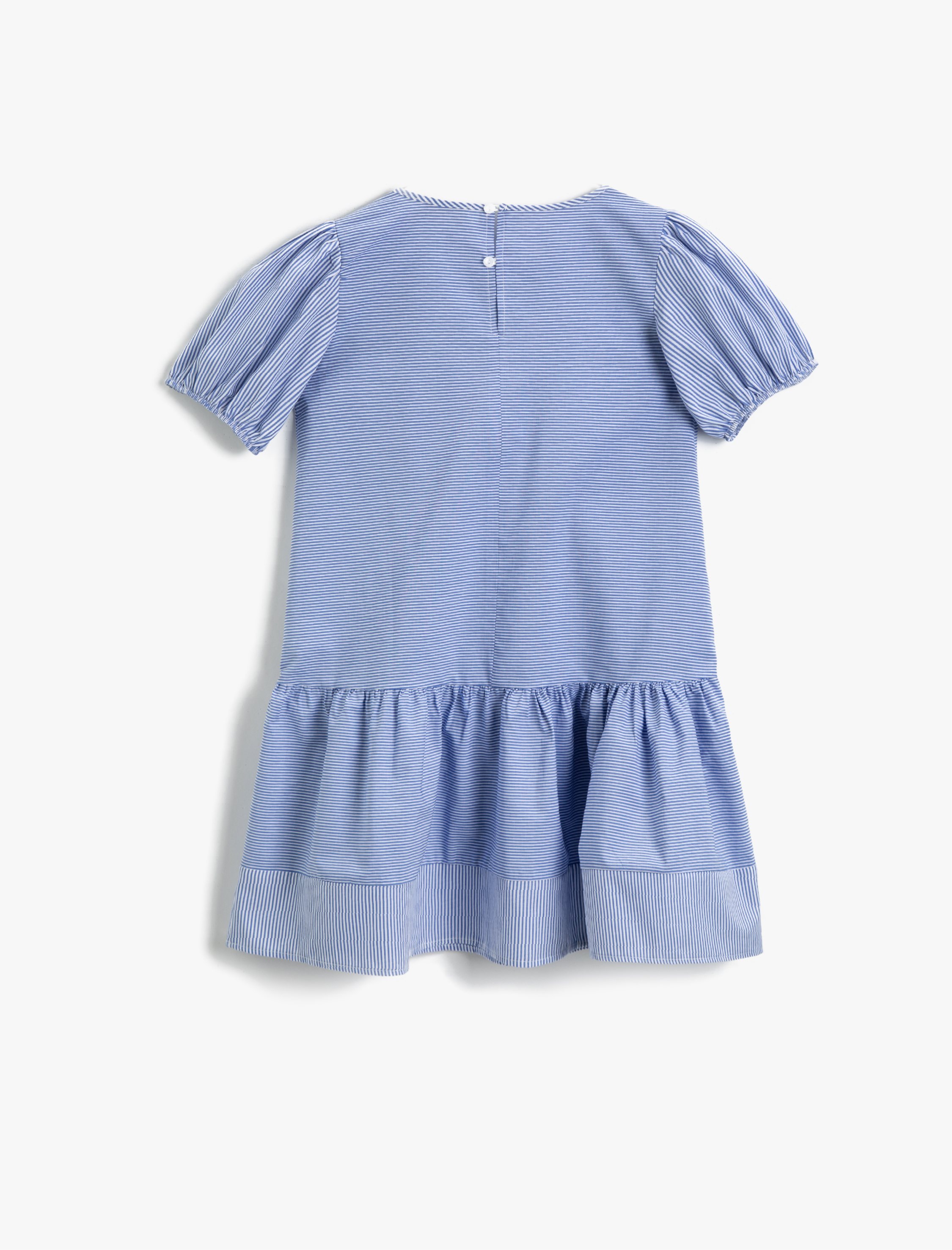  Kız Çocuk Çizgili Elbise Nakışlı Kısa Kollu Pamuklu