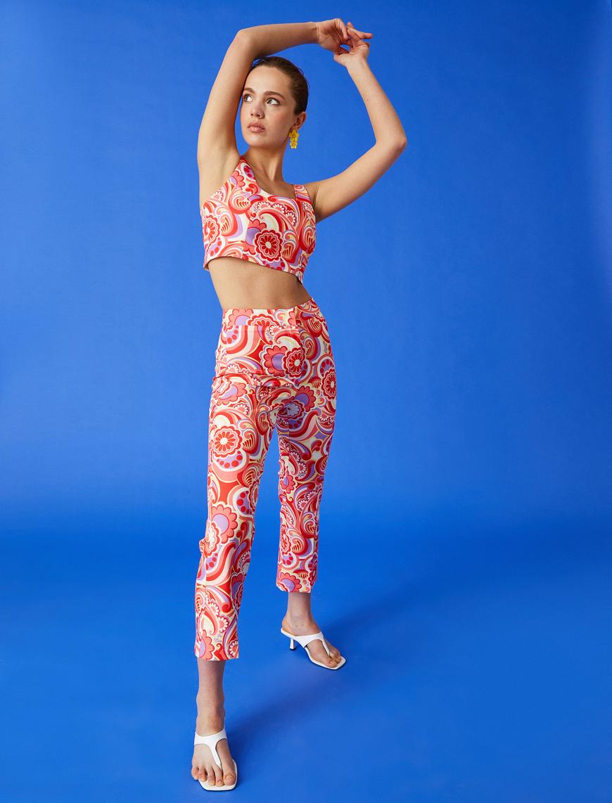   Çiçekli Crop Pantolon