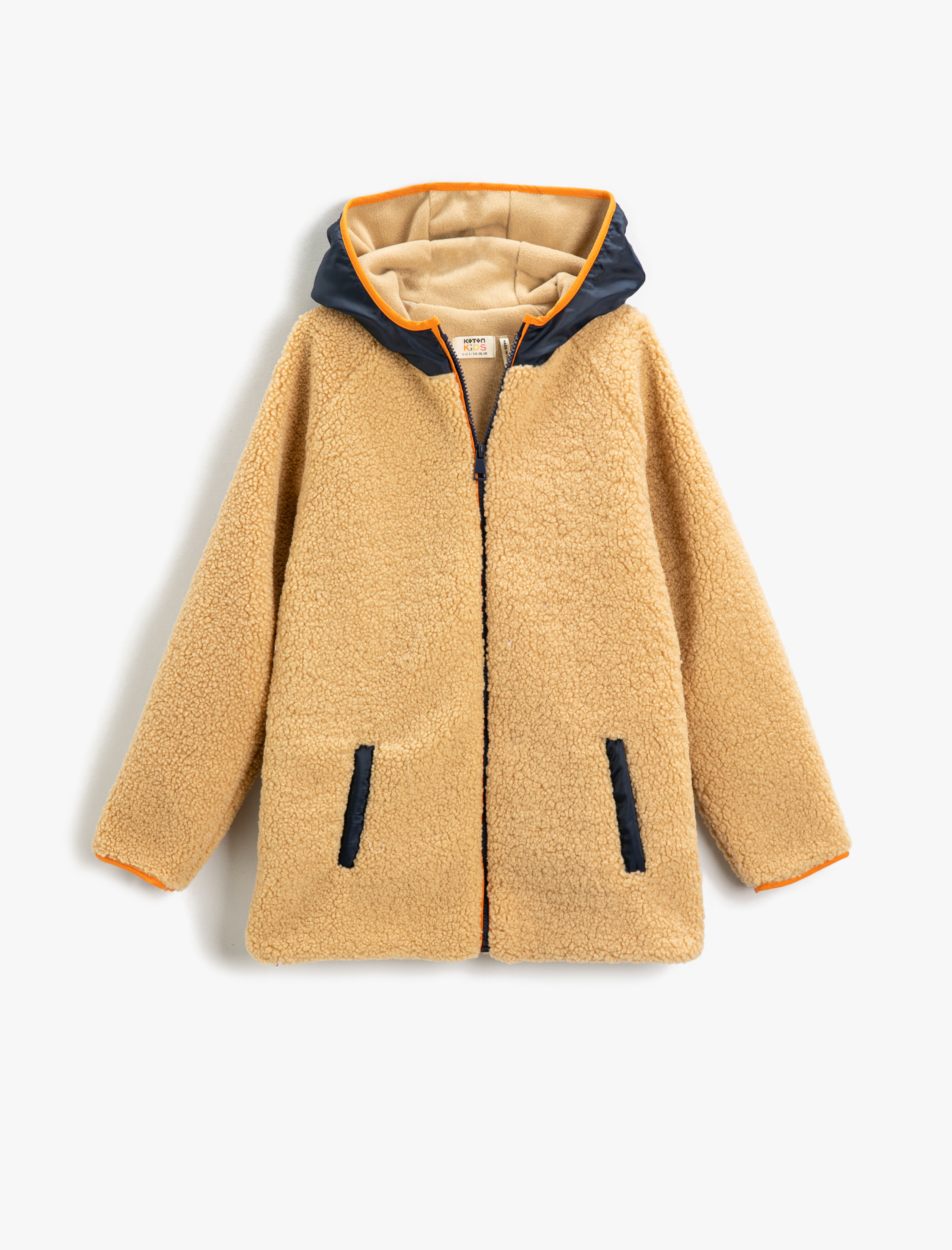  Erkek Çocuk Peluş Kapşonlu Mont Cepli