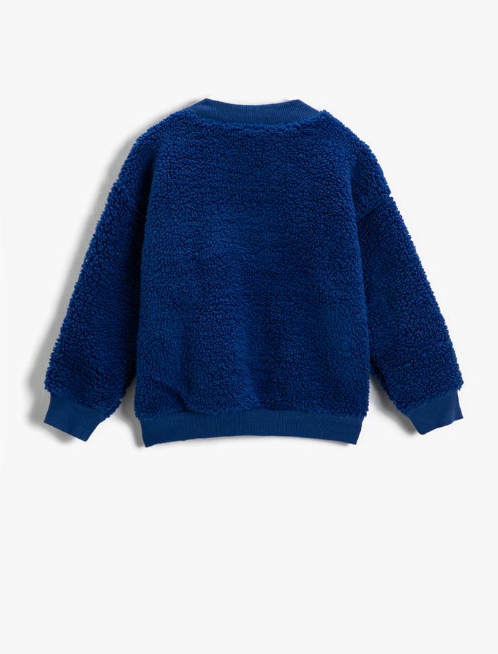 Erkek Çocuk Slogan İşlemeli Peluş Sweasthirt Bisiklet Yaka