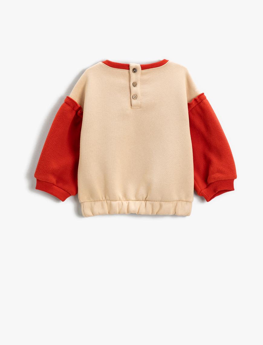  Kız Bebek Hayvan Desenli Sweatshirt Balon Kol Pamuklu