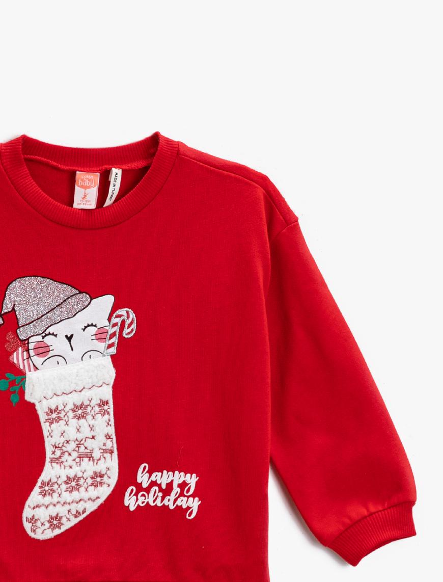  Kız Bebek Yılbaşı Temalı Sweatshirt Bisiklet Yaka Pamuklu