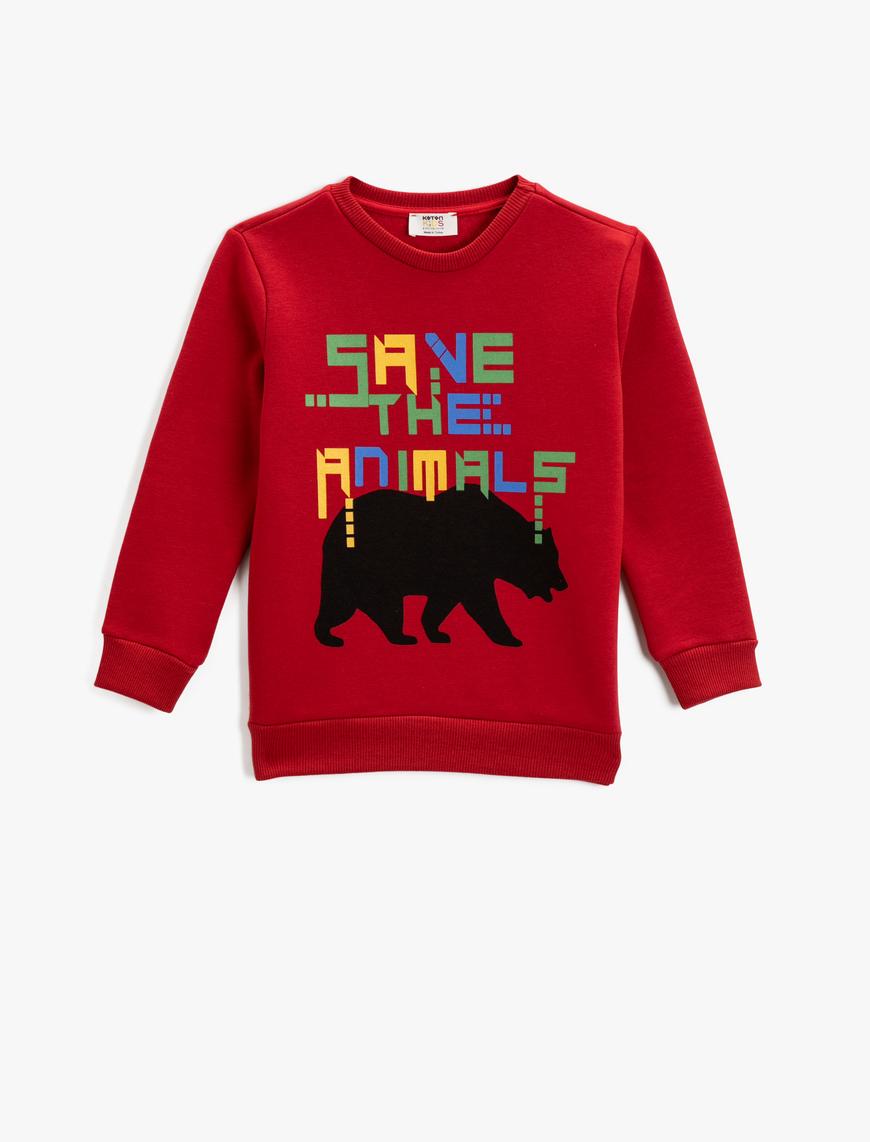  Erkek Çocuk Slogan Baskılı Sweatshirt Uzun Kollu Bisiklet Yaka