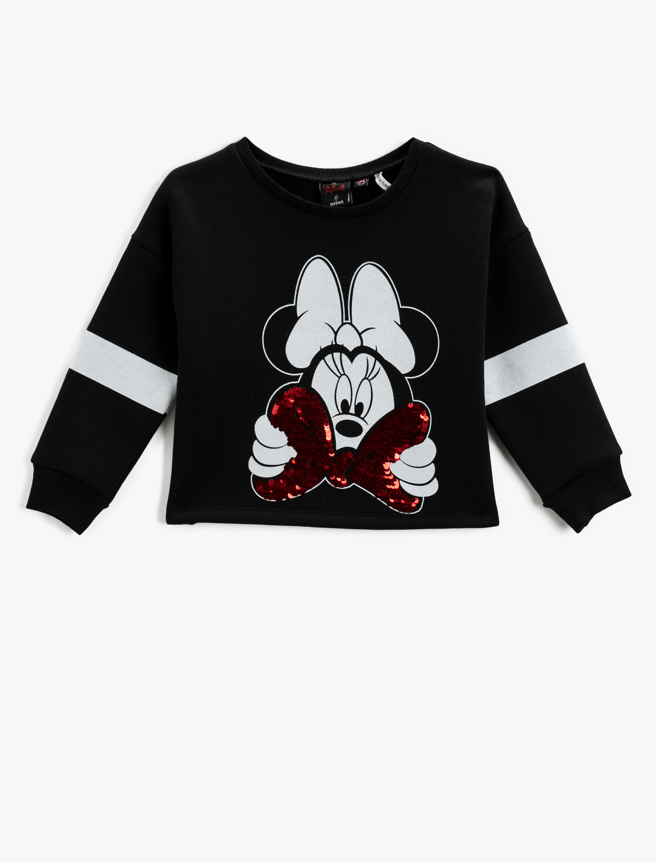 Kız Çocuk Minnie Mouse Lisanslı Baskılı Sweatshirt Pullu Uzun Kollu