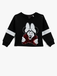 Minnie Mouse Lisanslı Baskılı Sweatshirt Pullu Uzun Kollu