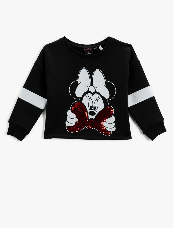 Kız Çocuk Minnie Mouse Lisanslı Baskılı Sweatshirt Pullu Uzun Kollu