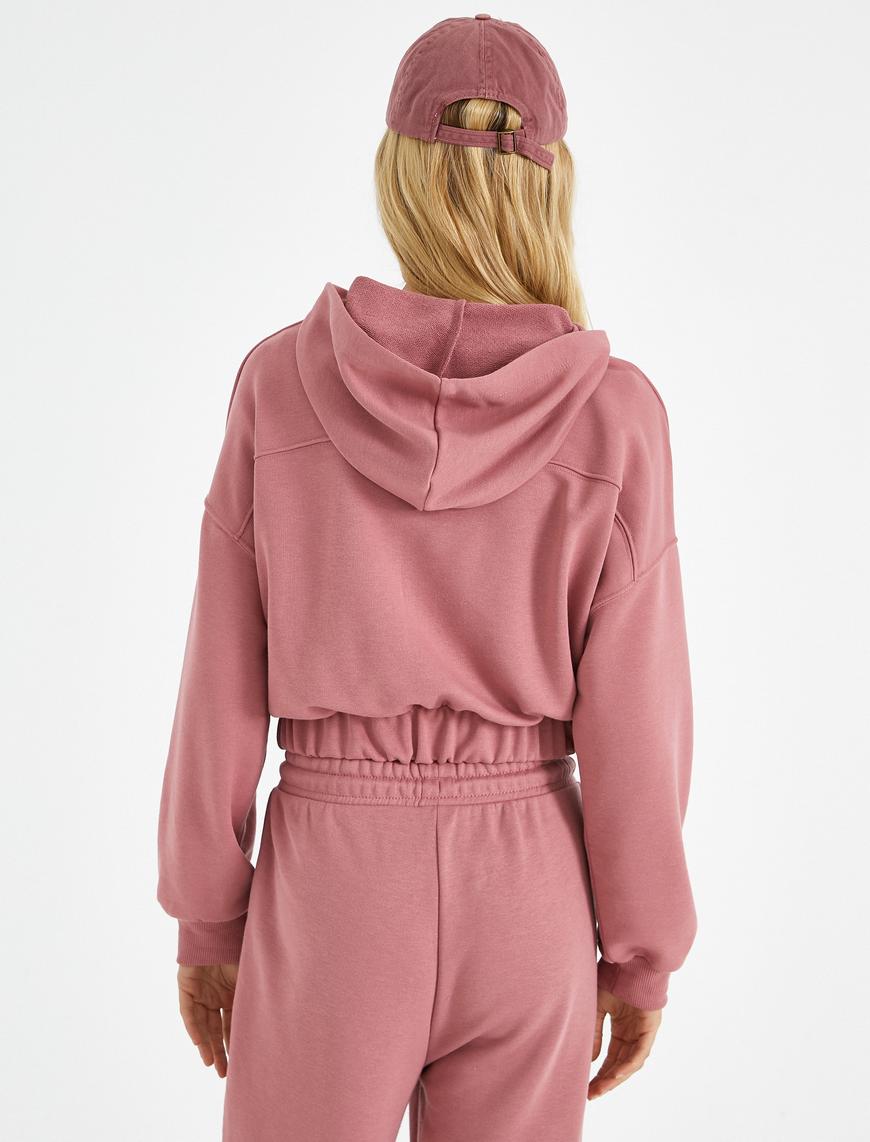   Yazılı Kapüşonlu Sweatshirt Beli Lastikli