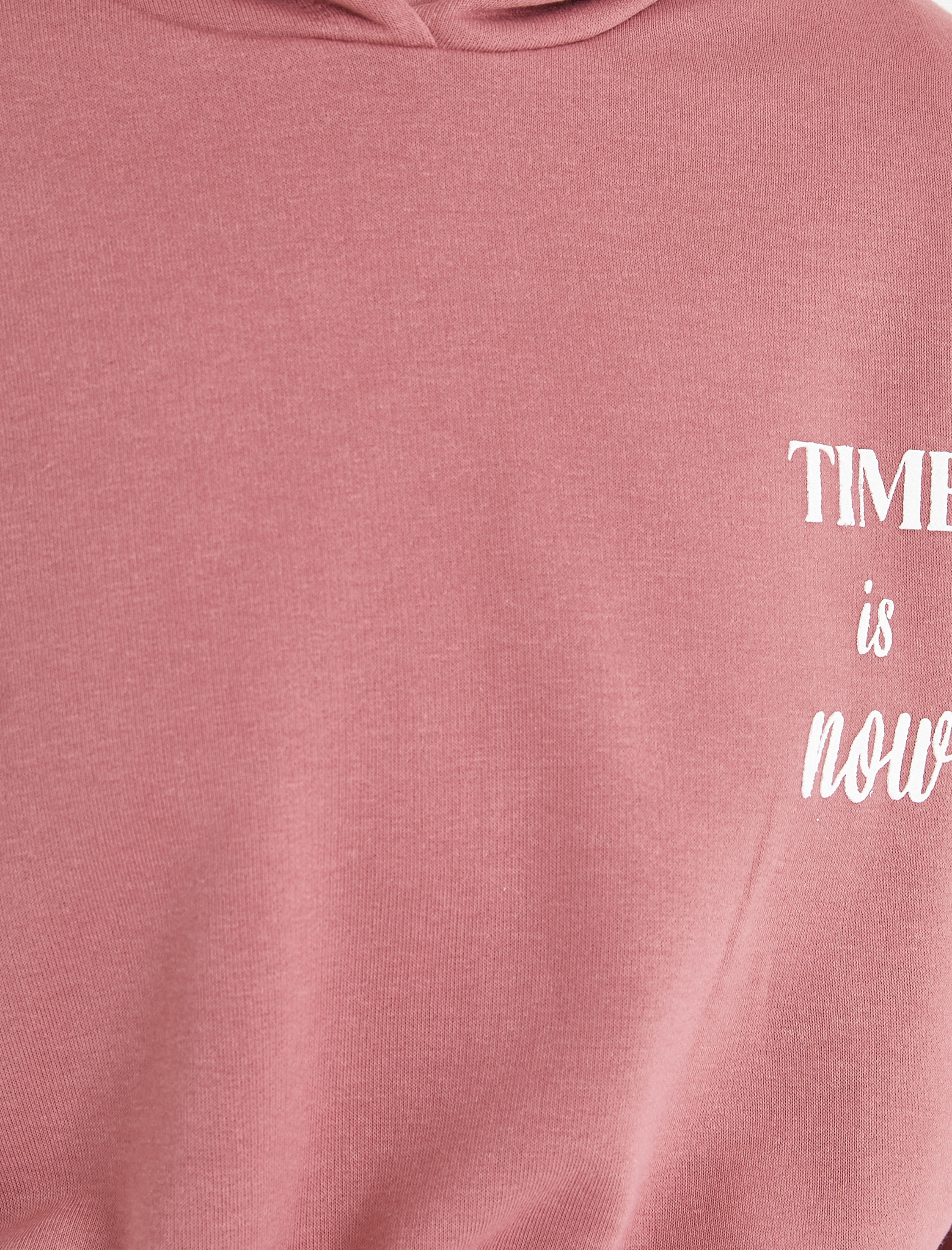 Yazılı Kapüşonlu Sweatshirt Beli Lastikli