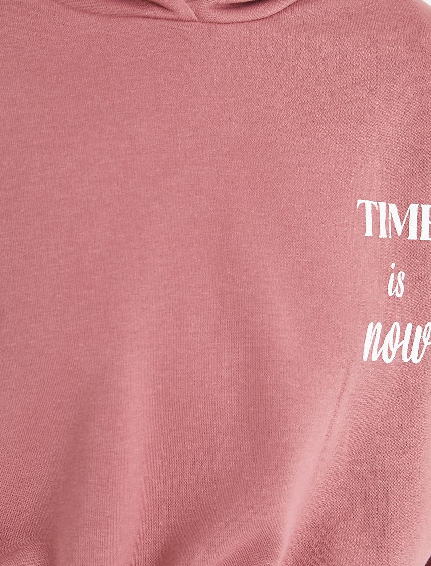   Yazılı Kapüşonlu Sweatshirt Beli Lastikli