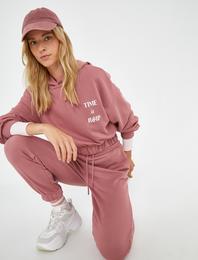 Yazılı Kapüşonlu Sweatshirt Beli Lastikli