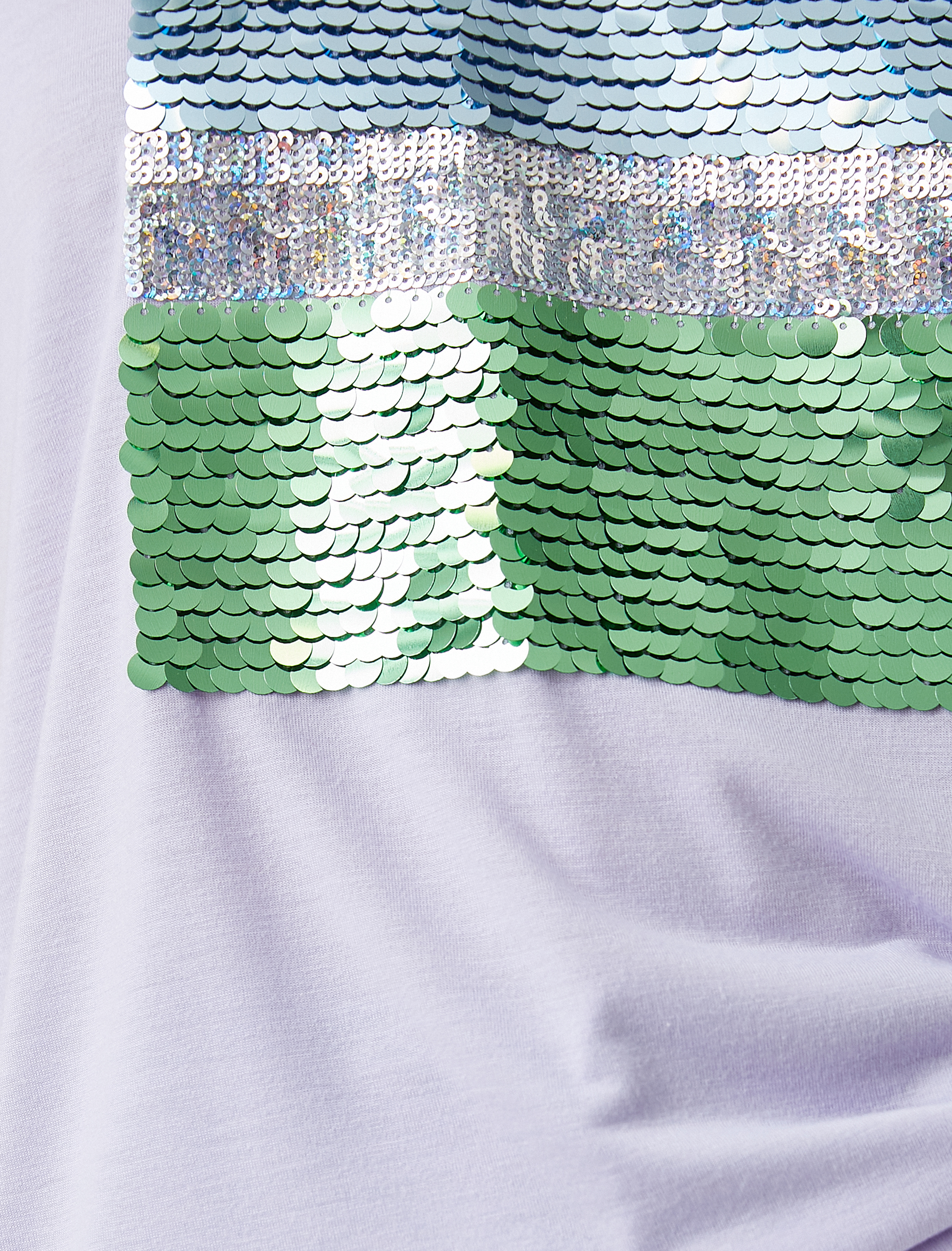   Bisiklet Yaka Payetli Baskılı Kısa Kollu Tişört