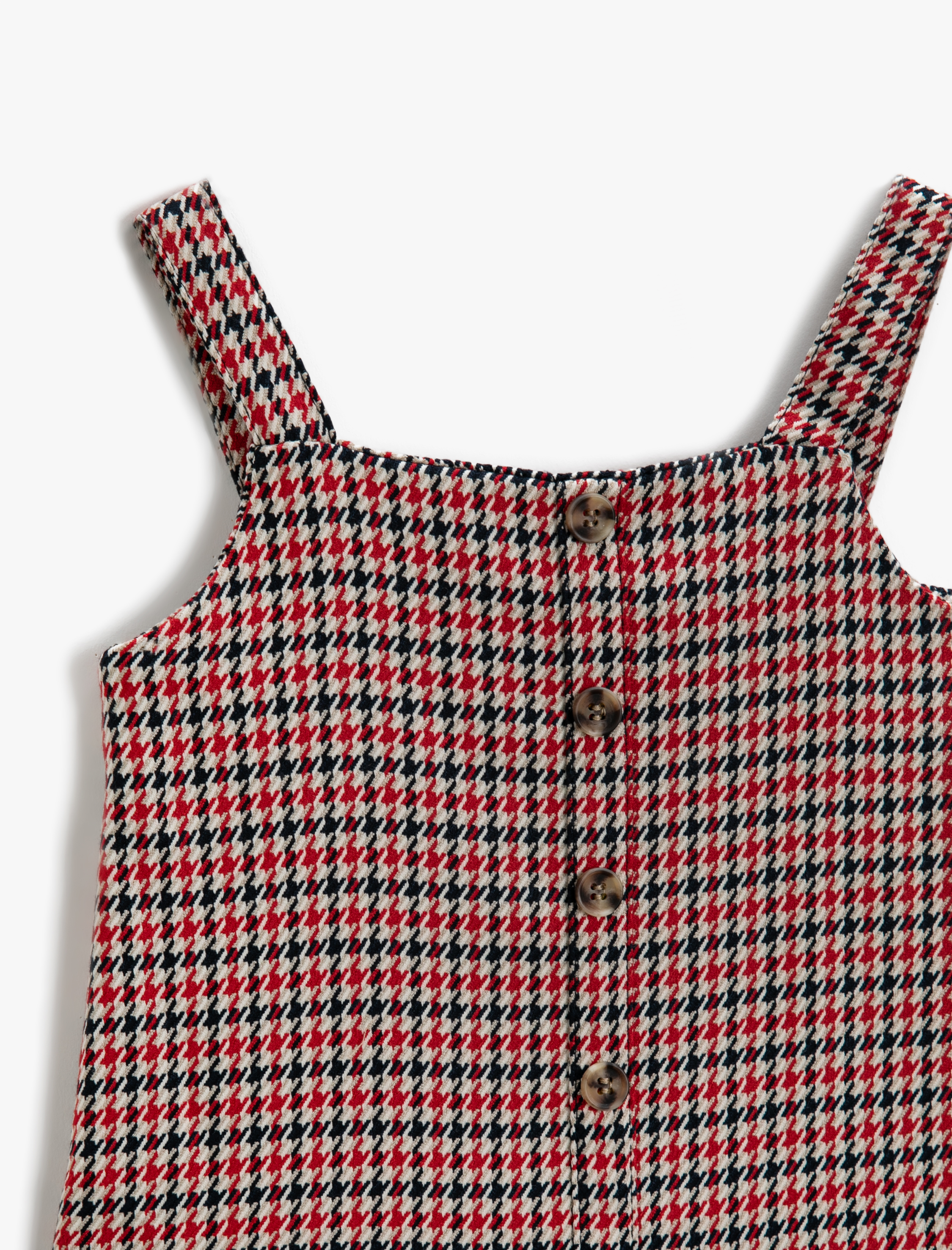 Kız Çocuk Kazayağı Desenli Salopet Elbise Kolsuz Volanlı