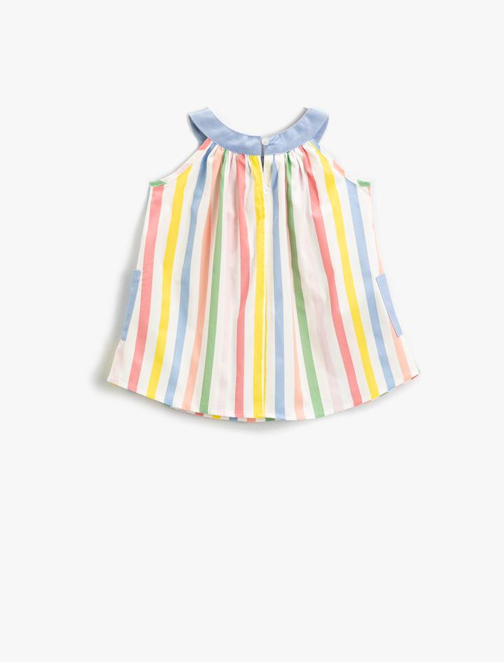 Kız Bebek Elbise Kolsuz Cepli Pamuklu