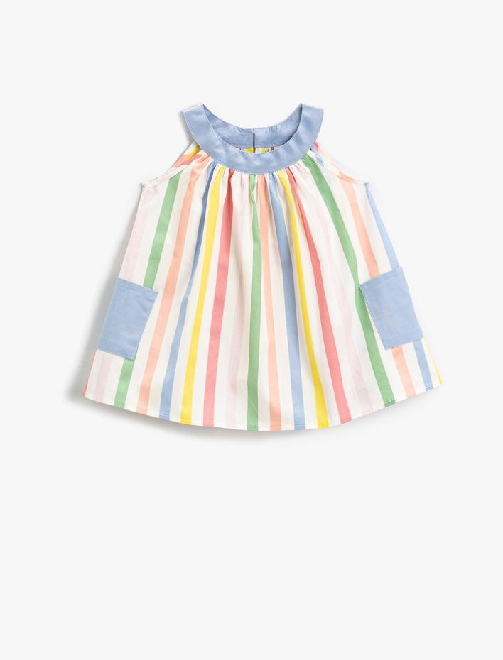 Kız Bebek Elbise Kolsuz Cepli Pamuklu