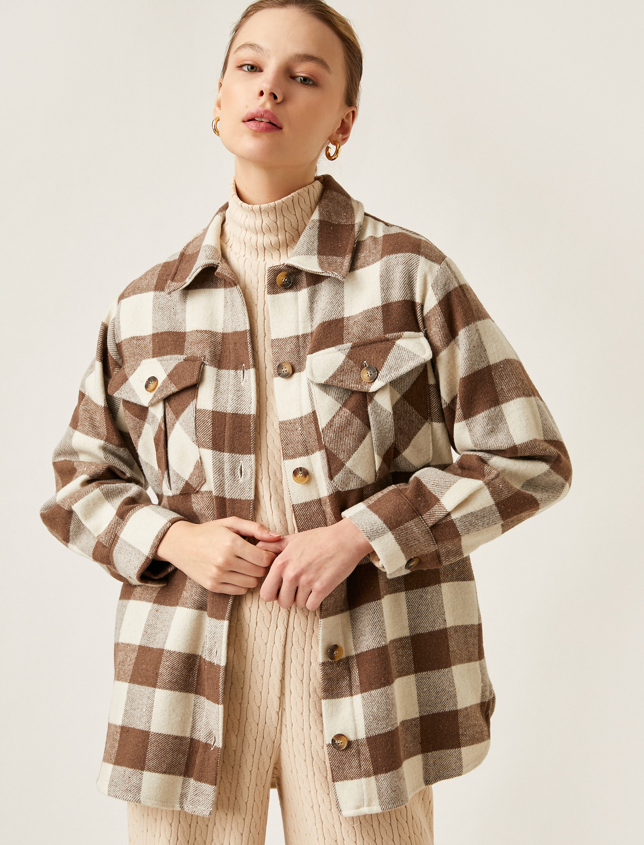   Kareli Oversize Gömlek Ceket