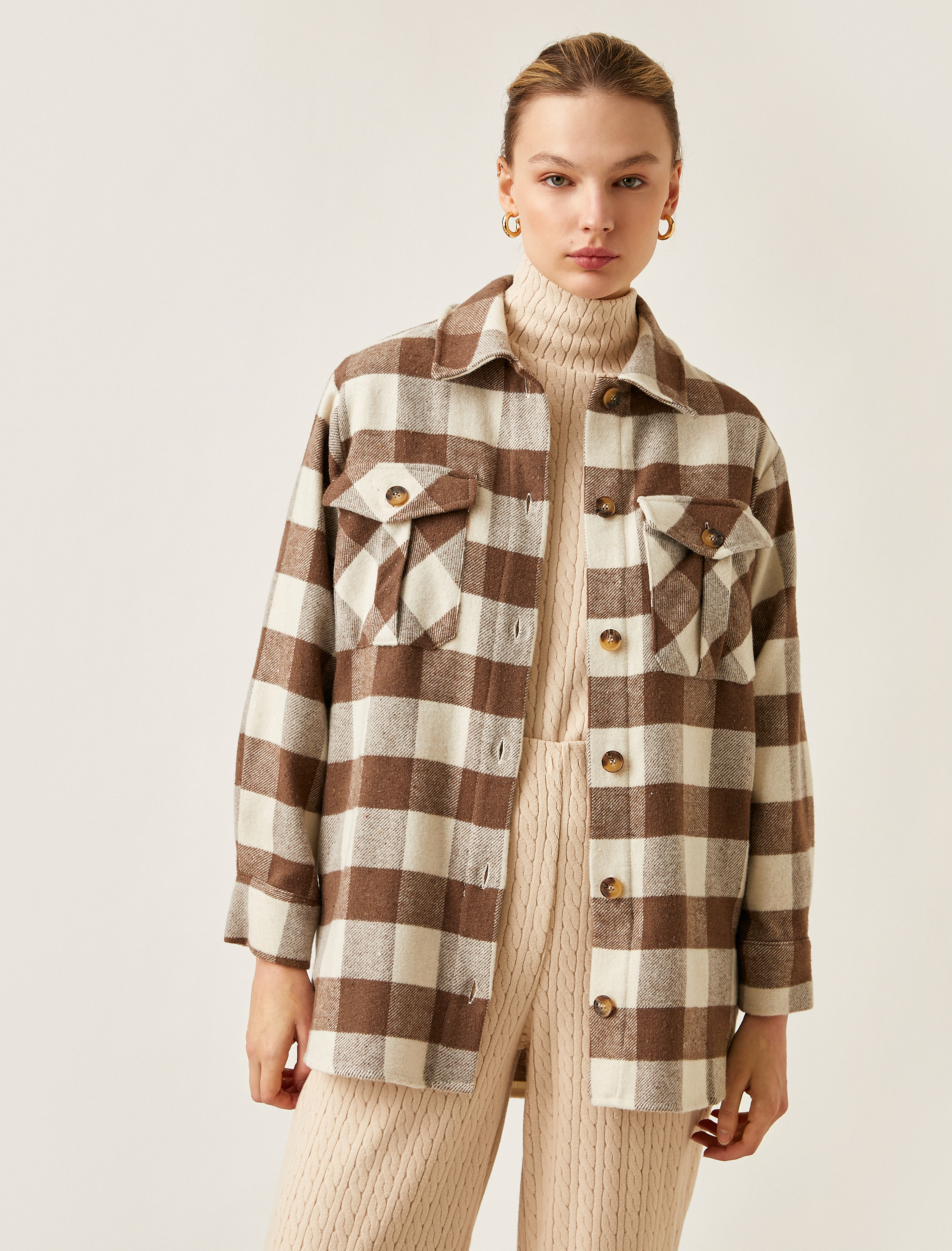   Kareli Oversize Gömlek Ceket