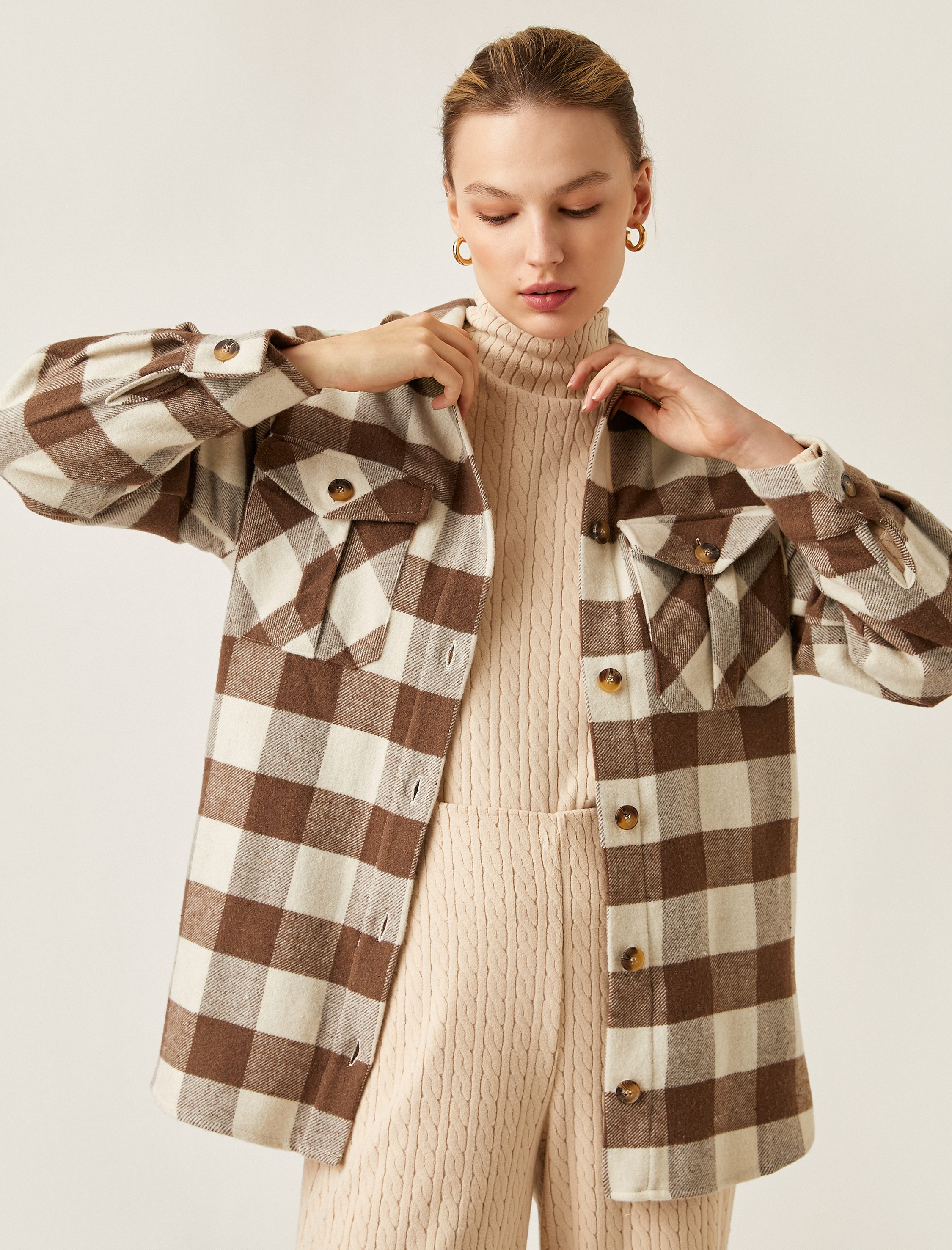   Kareli Oversize Gömlek Ceket