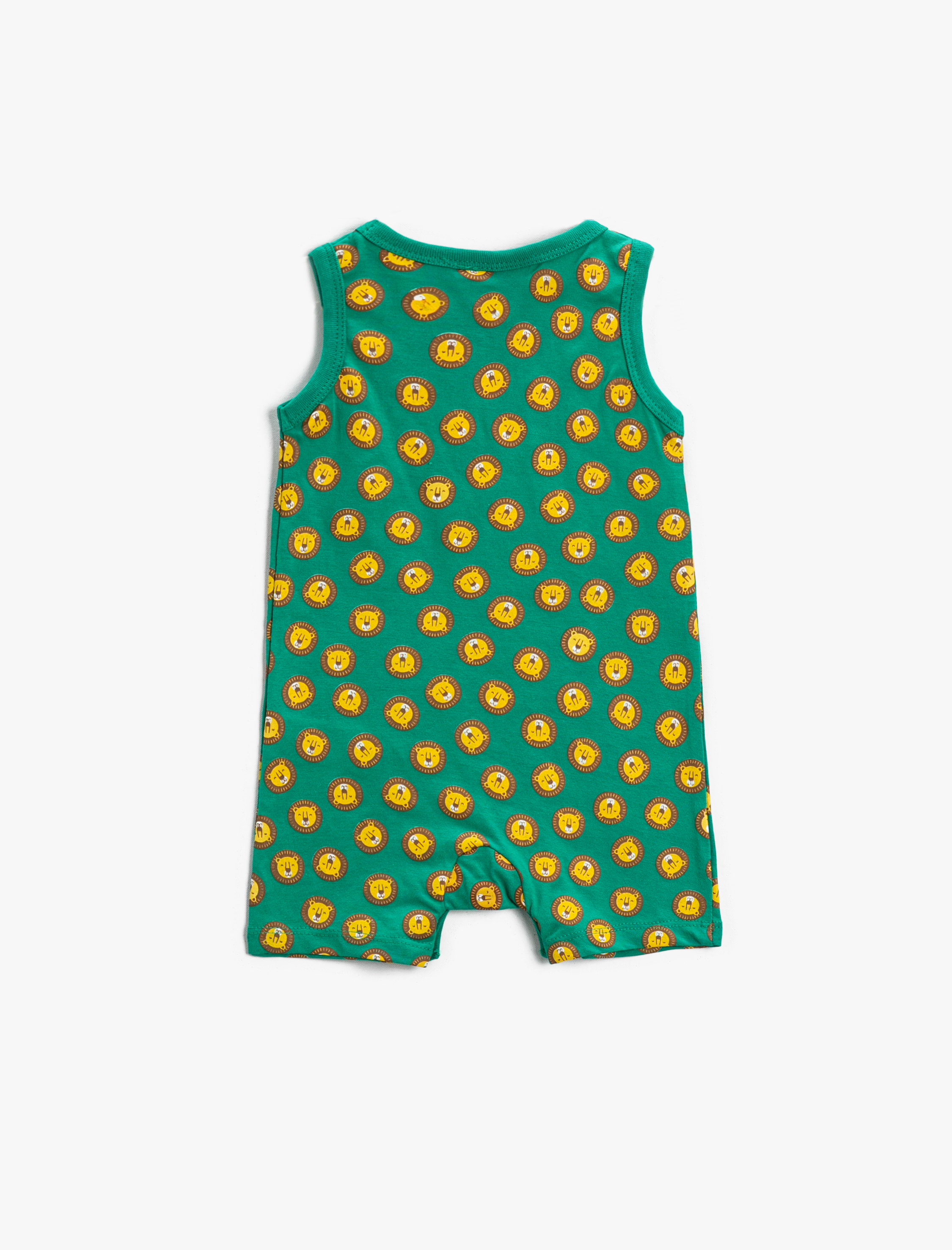  Erkek Bebek Tulum Kolsuz Çıt Çıtlı Kısa Pamuklu Aslan Baskılı