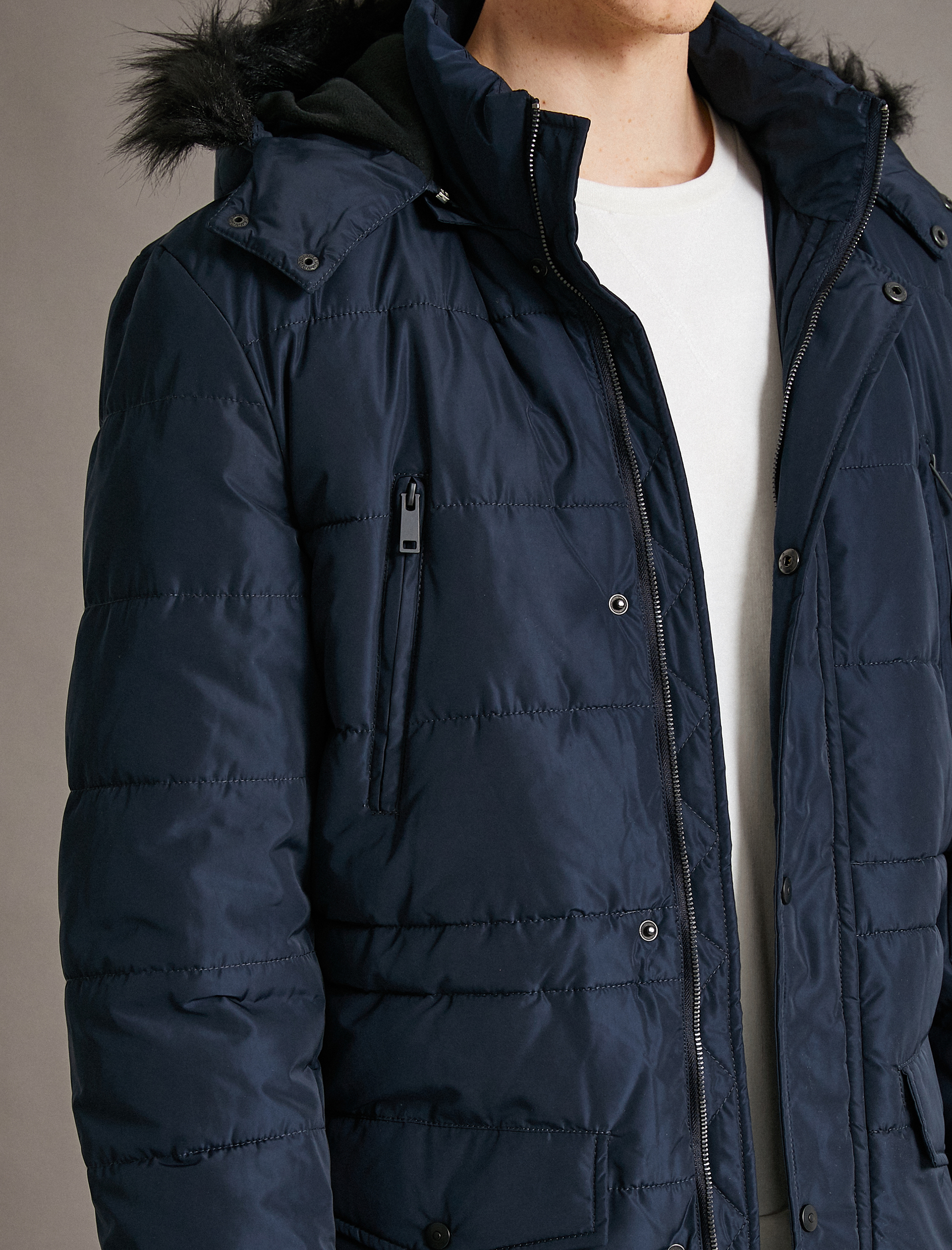   Şişme Mont Kapüşonlu Kürk Detaylı