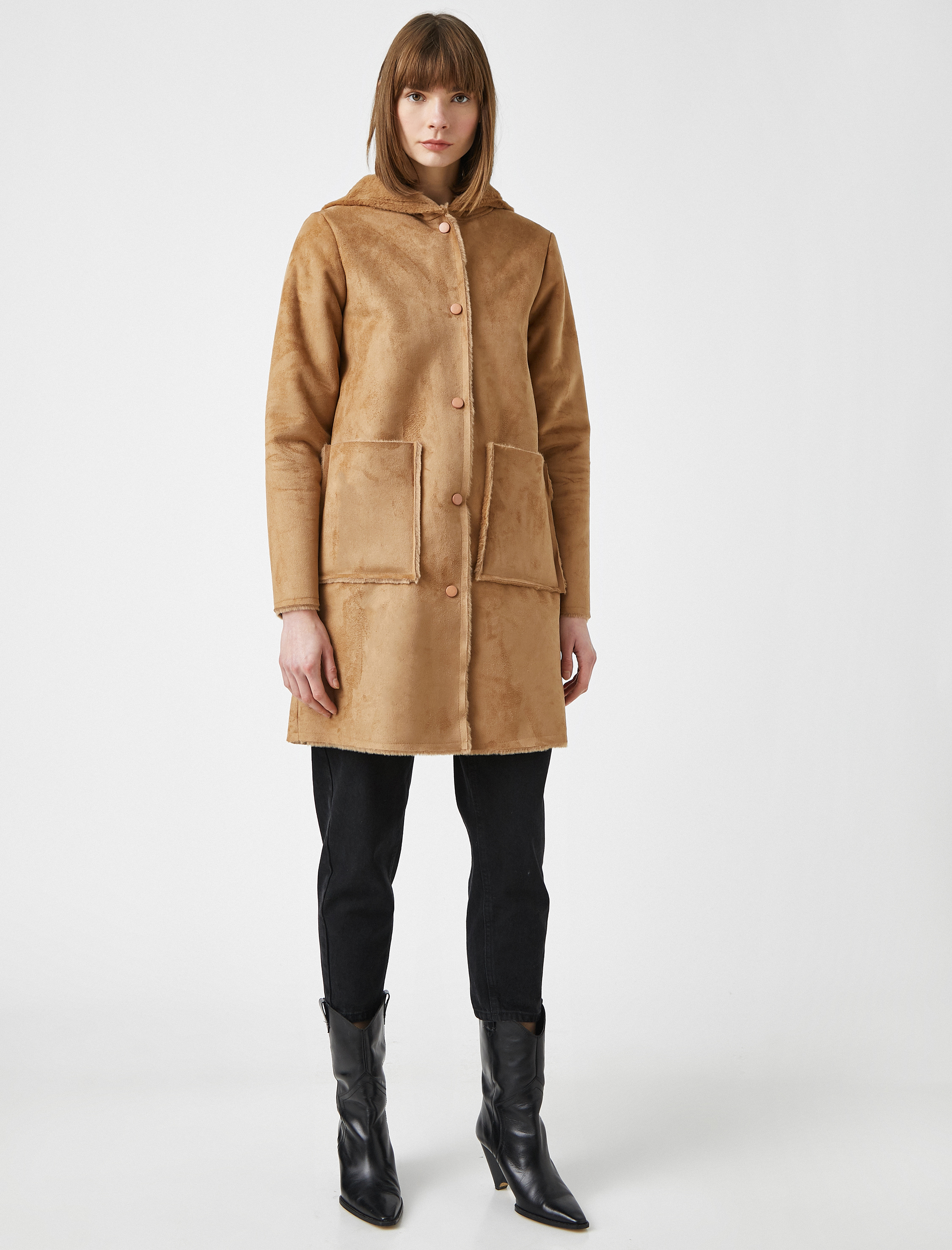   Kapüşonlu Oversize Kaban