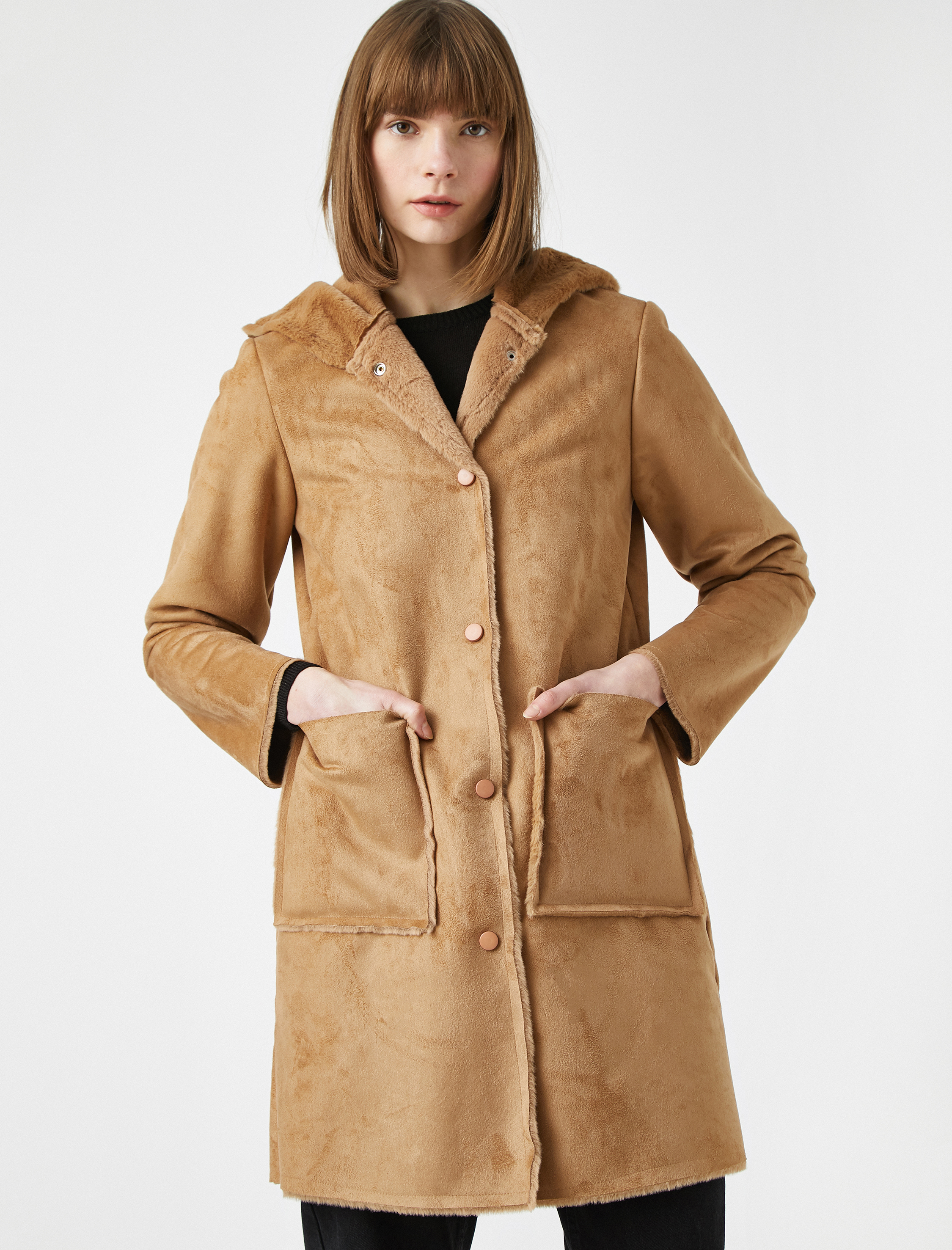   Kapüşonlu Oversize Kaban