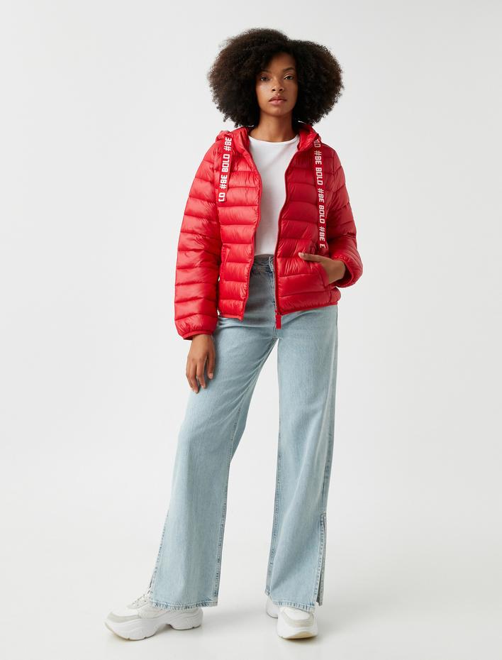  Şişme Mont Kapüşonlu Yazı Baskılı