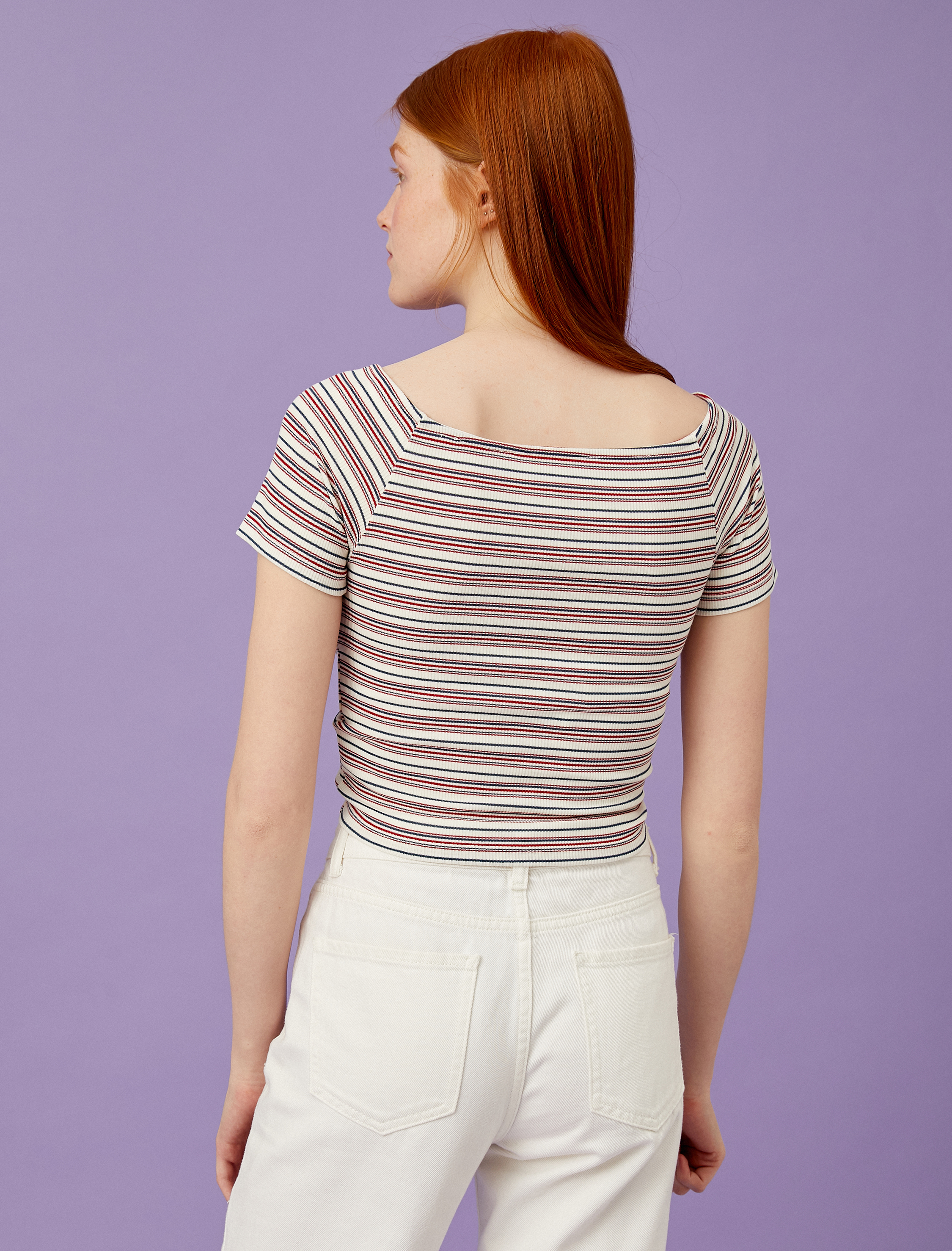   Crop Tişört Büzgülü Çizgili