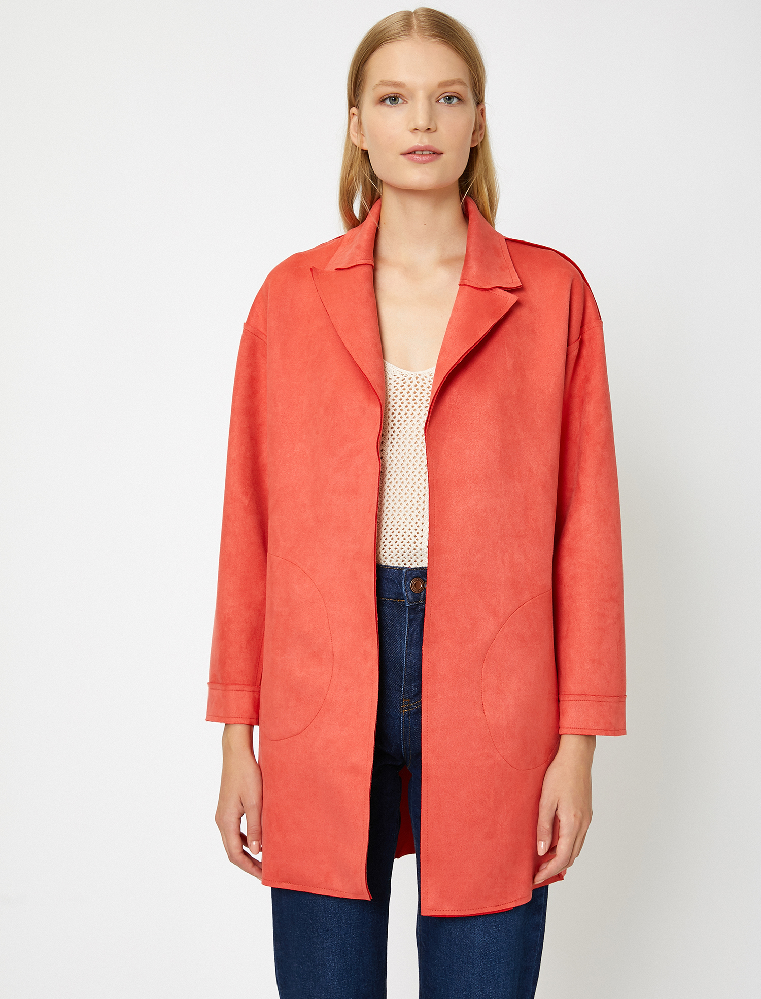   Süet Görünümlü Trençkot